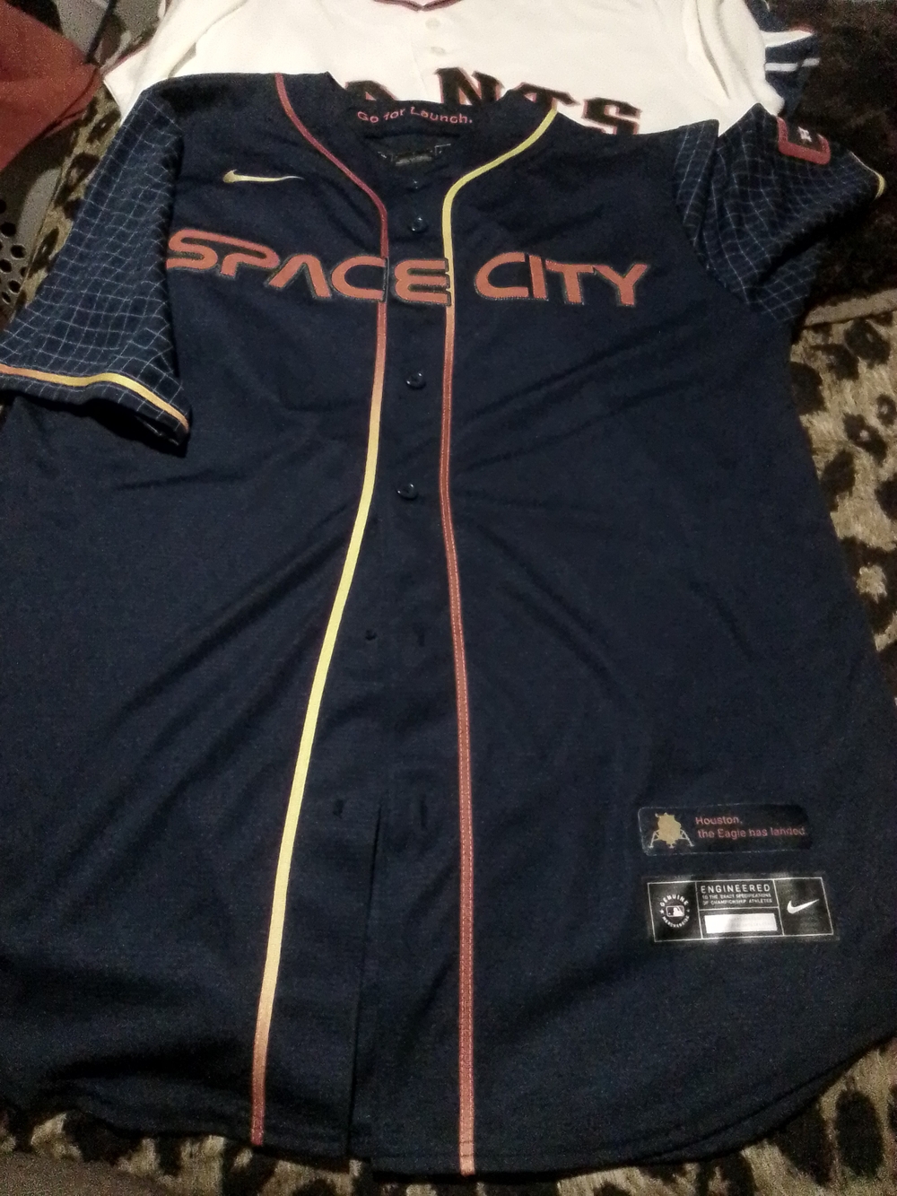MBLife Navy 'Space City' Baseball Jersey with Orange and Yellow Trim